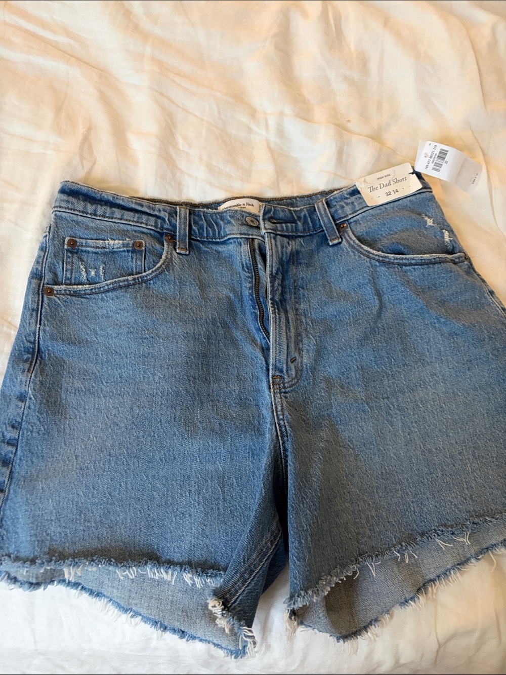 NWT Abercrombie & Fitch High-Rise Light Blue Frayed Dad Shorts